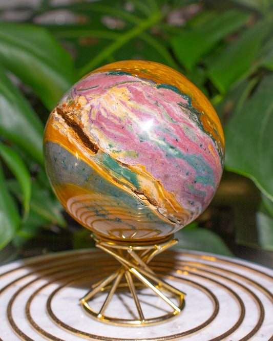 Golden Ochre Rainbow Ocean Jasper Sphere