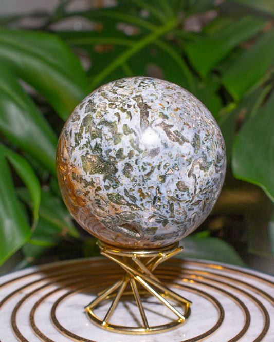 Druzy Blue & Golden Pyrite Ocean Jasper Sphere