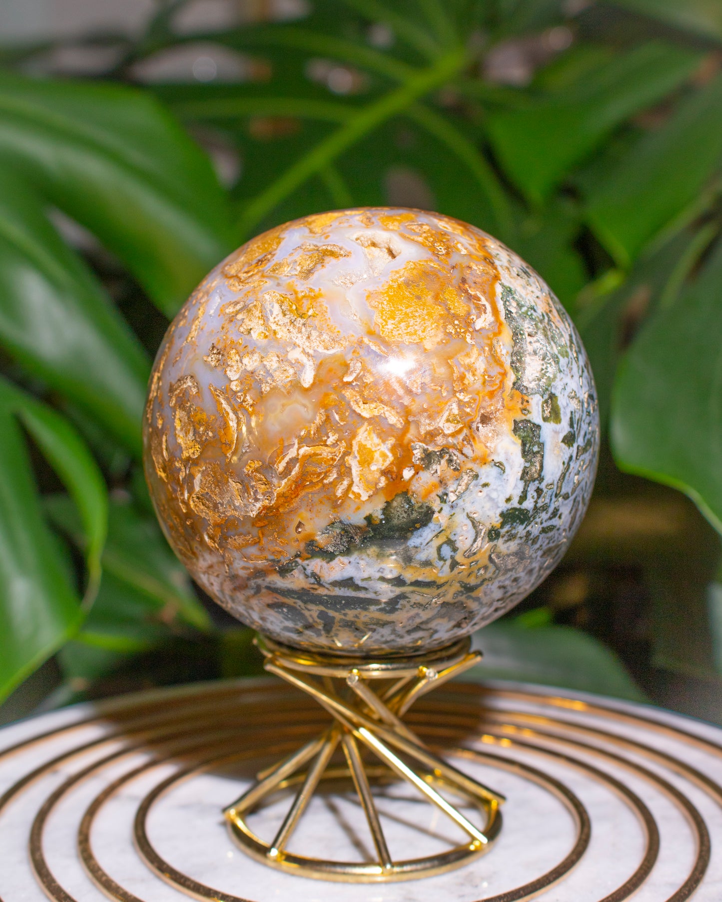 Druzy Blue & Golden Pyrite Ocean Jasper Sphere