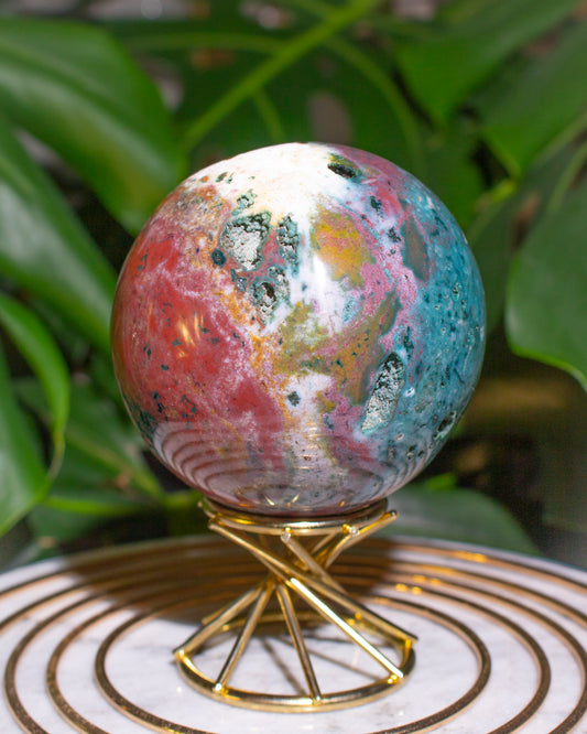 Rainbow Druzy Cave Ocean Jasper Sphere