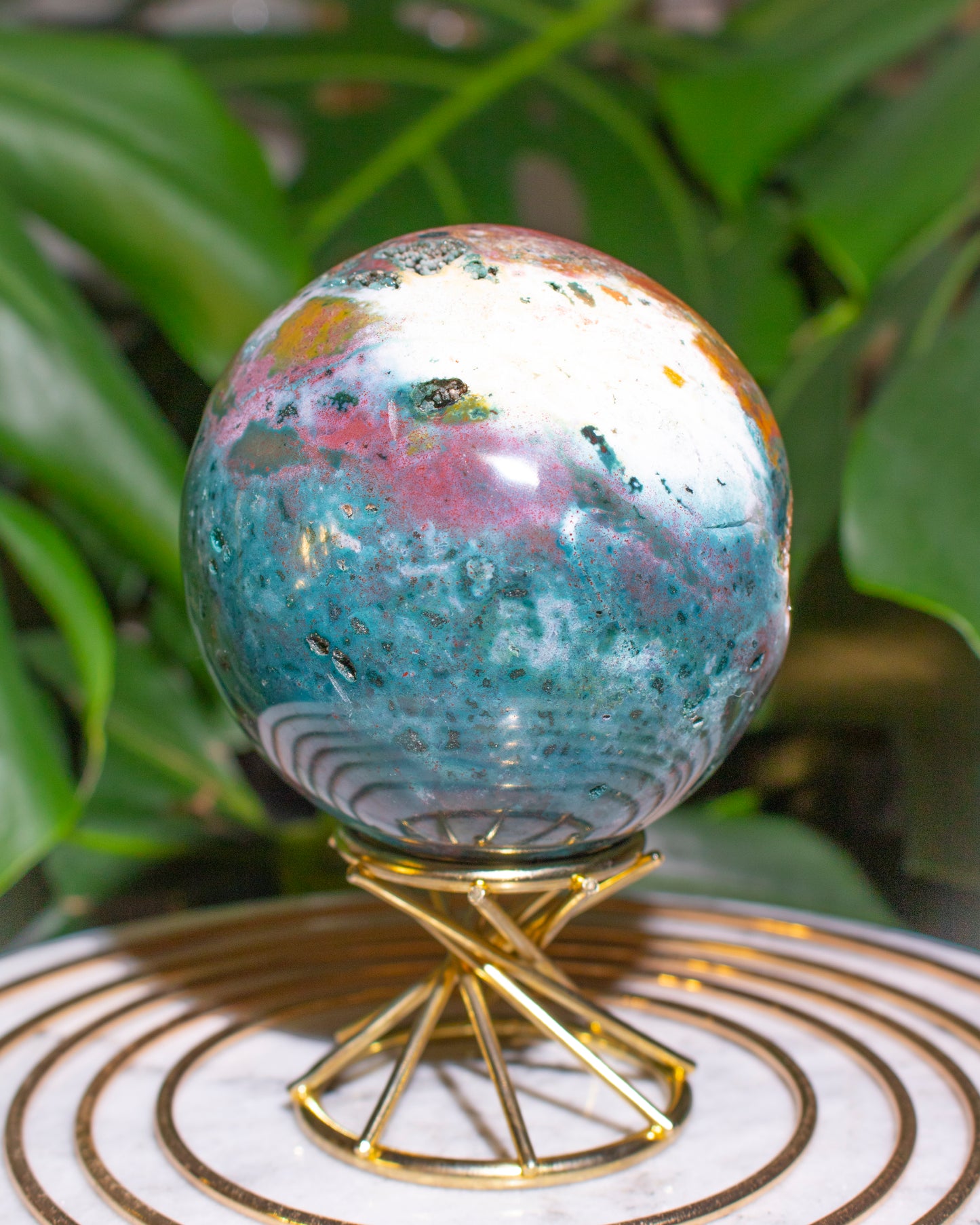 Rainbow Druzy Cave Ocean Jasper Sphere