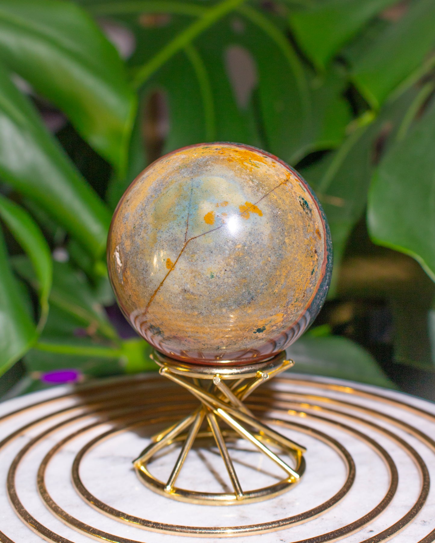 Red & Teal Wave Ocean Jasper Sphere