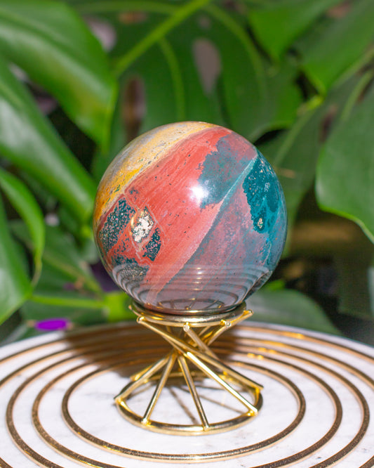 Red & Teal Wave Ocean Jasper Sphere