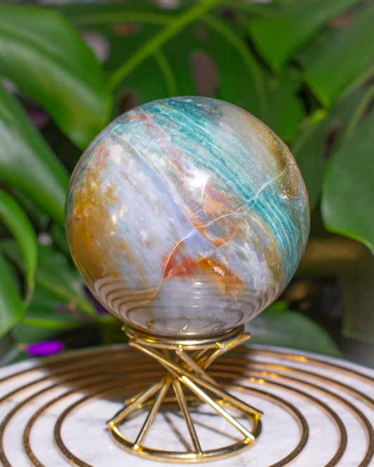 Pastel & Teal Planet Ocean Jasper Sphere