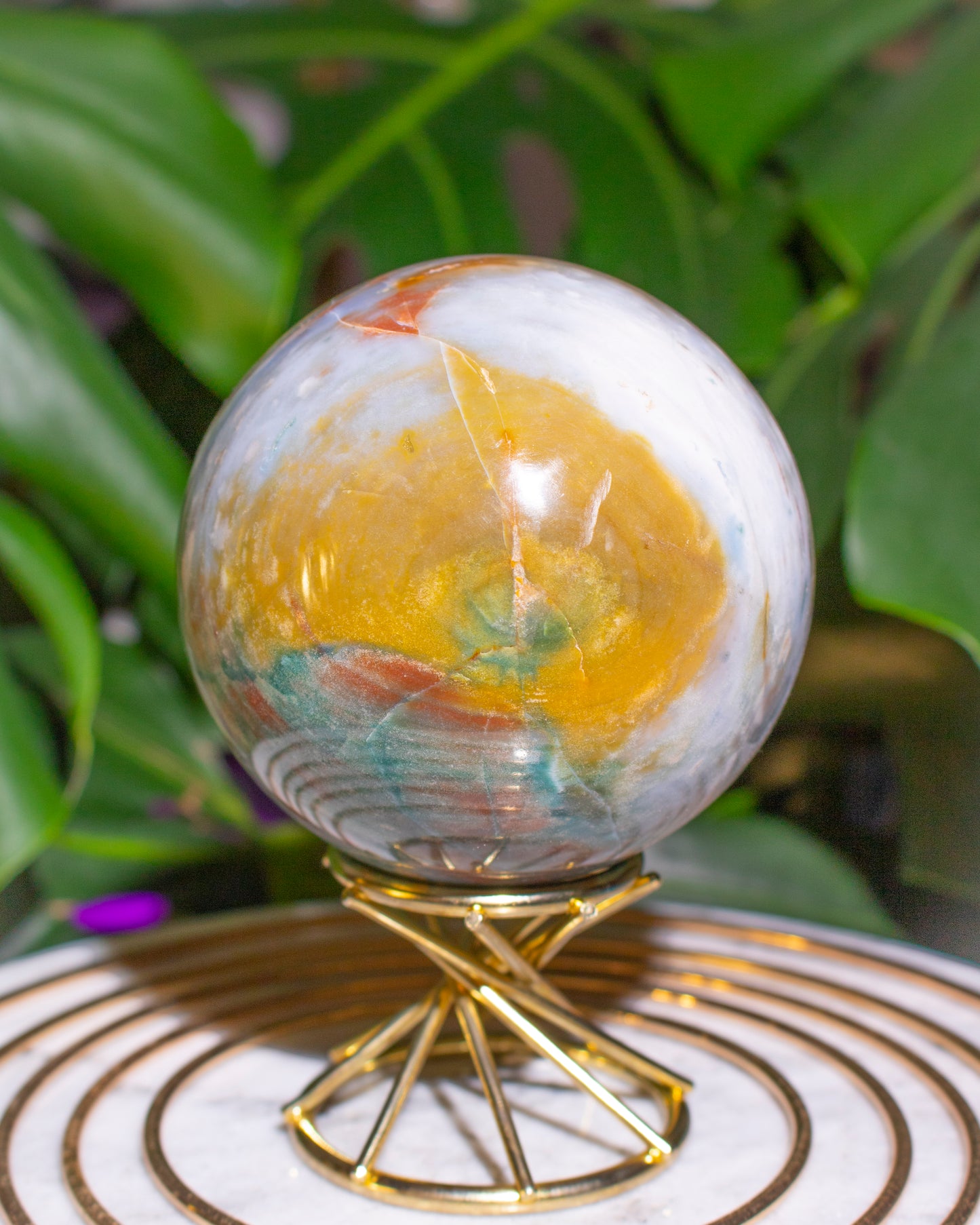 Pastel & Teal Planet Ocean Jasper Sphere