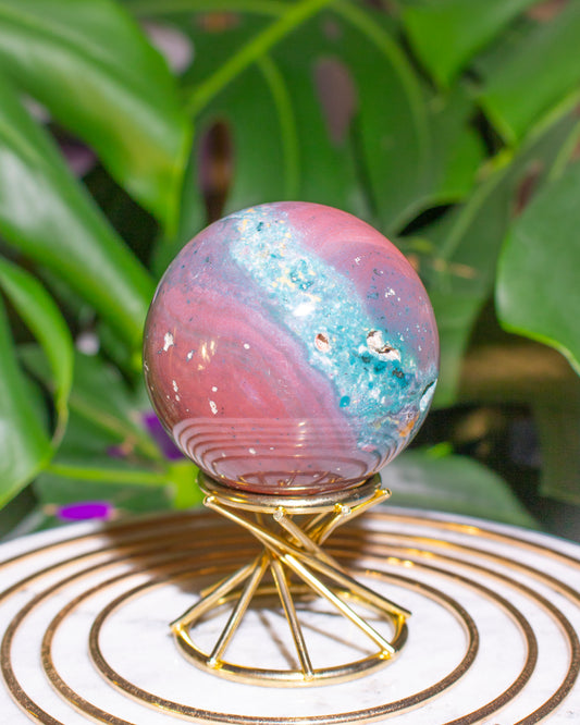 Red & Teal Orbicular Ocean Jasper Sphere