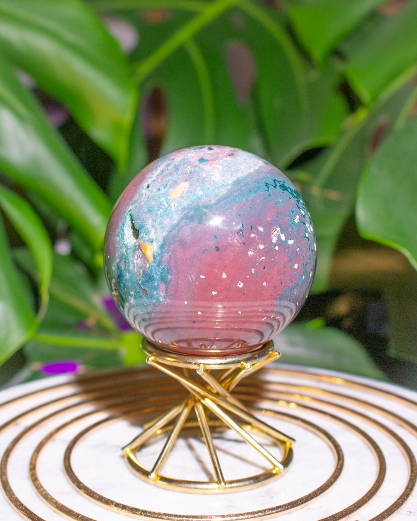 Red & Teal Orbicular Ocean Jasper Sphere