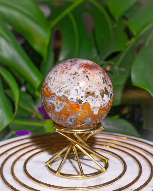 Druzy Golden Orbicular Ocean Jasper Sphere