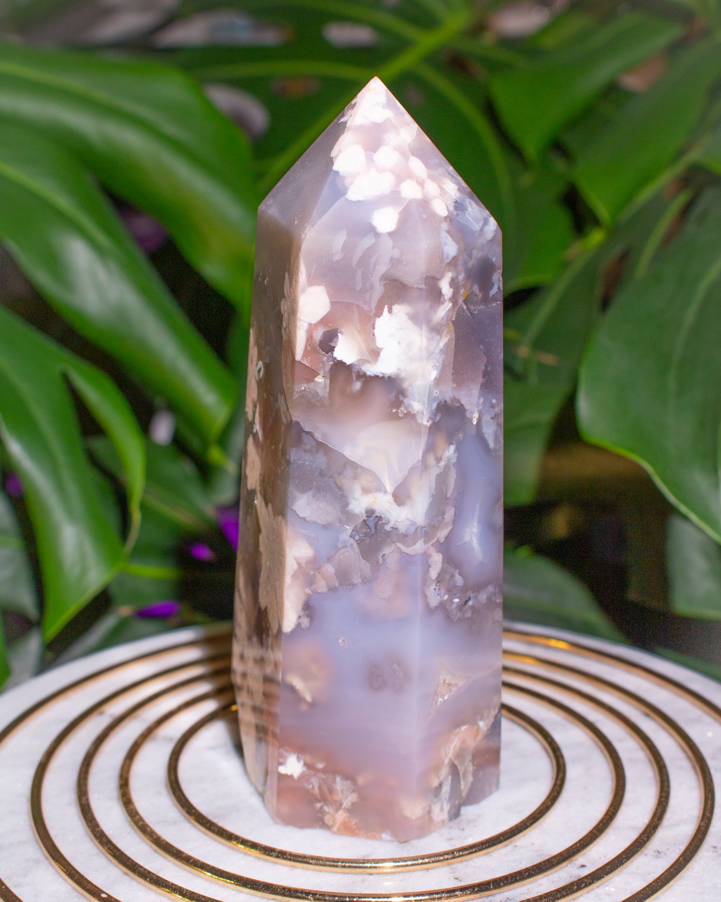 Large Unique Dark Flower Agate Tower