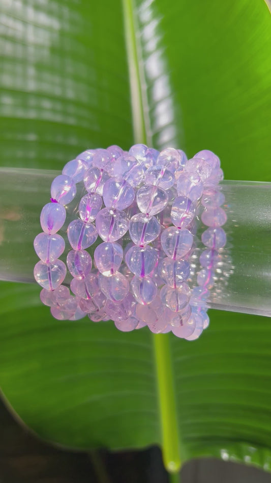 Lavender Moon Quartz Heart Bead Bracelet